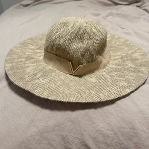 Vince Camuto Textured Beige Hat with Ribbon Accent